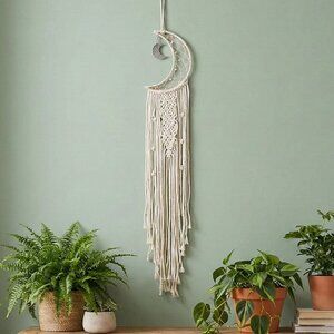 Macrame Moon Dreamcatcher Wall Hanging Boho Bedroom Nursery Decor 38" Cream